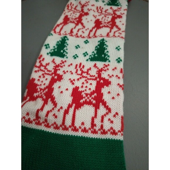 Knit Christmas Reindeer And Christmas Tree Stocking 24” Long Fireplace - Picture 4 of 8
